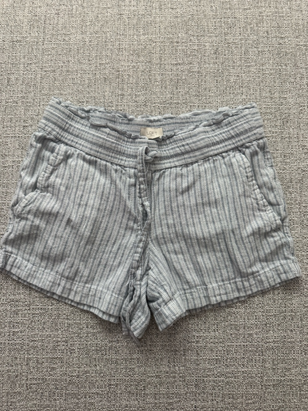 LOFT Gray Striped Drawstring Lounge Shorts
